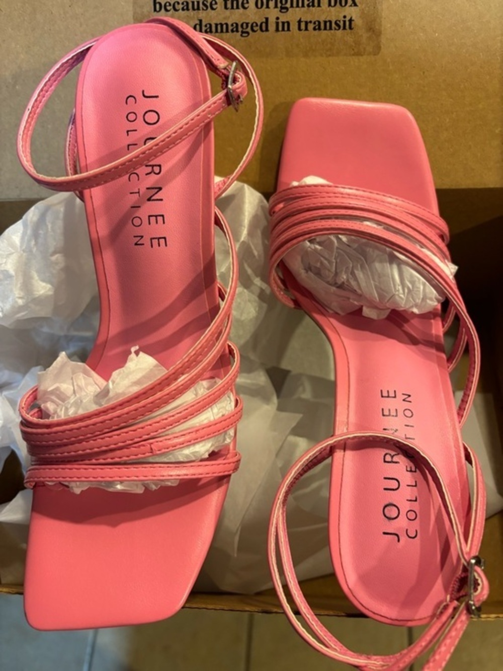 Journee Collection Pink Strappy Square-Toe Stiletto Heel Sandals